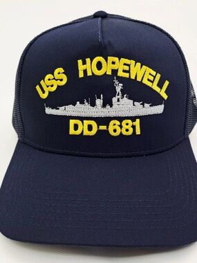 USS Hopewell DD-681 Baseball Cap Hat Mesh Snapback Blue Embroidered US Navy